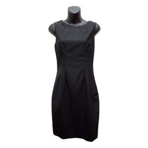 Elie Tahari Black VirginWool Sheath Dress with Lamb Leather Trim - Size 2